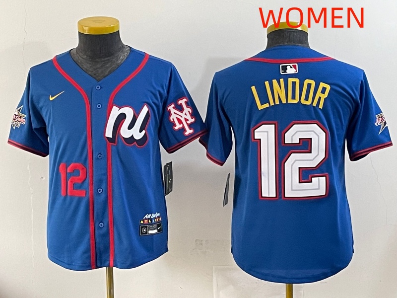 women  2025 New York Mets #12 Lindor Blue All star Nike MLB Jersey style 4->women mlb jersey->Women Jersey